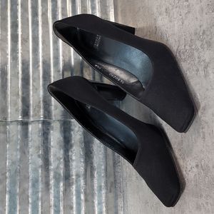Stuart Weitzman Black Nylon Square Toe Pump; Size 7.5B